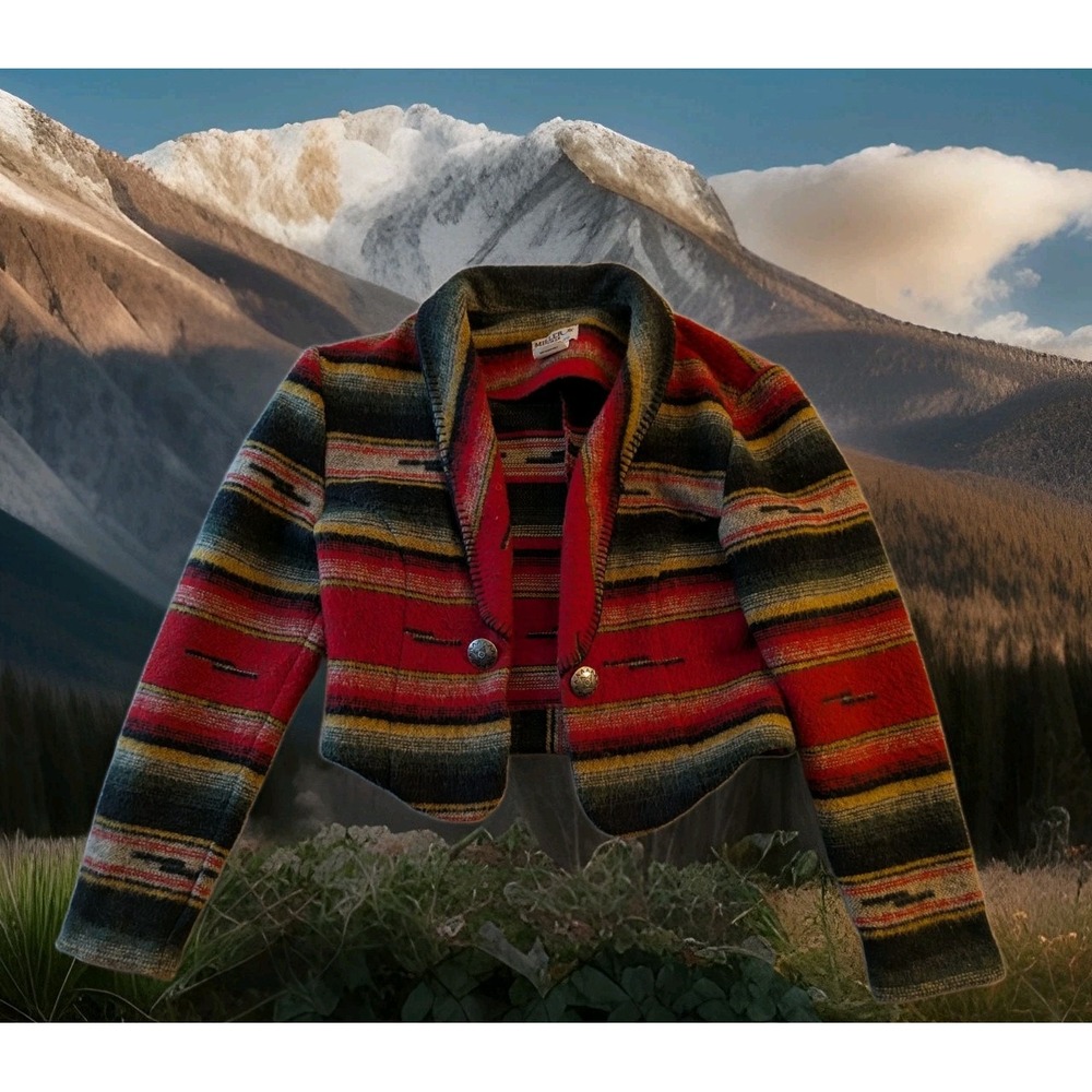 Vintage Miller Stockman Southwestern Blanket Cropped Jacket Concho Buttons XS